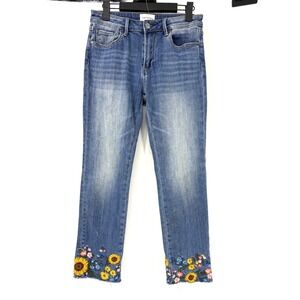 Driftwood Colette Embroidered Sunflower Jeans Blue Straight Leg 26 Womens